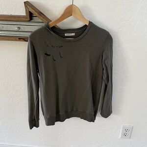 Sunnyside Charcoal Green Long Sleeve Distressed Shirt
